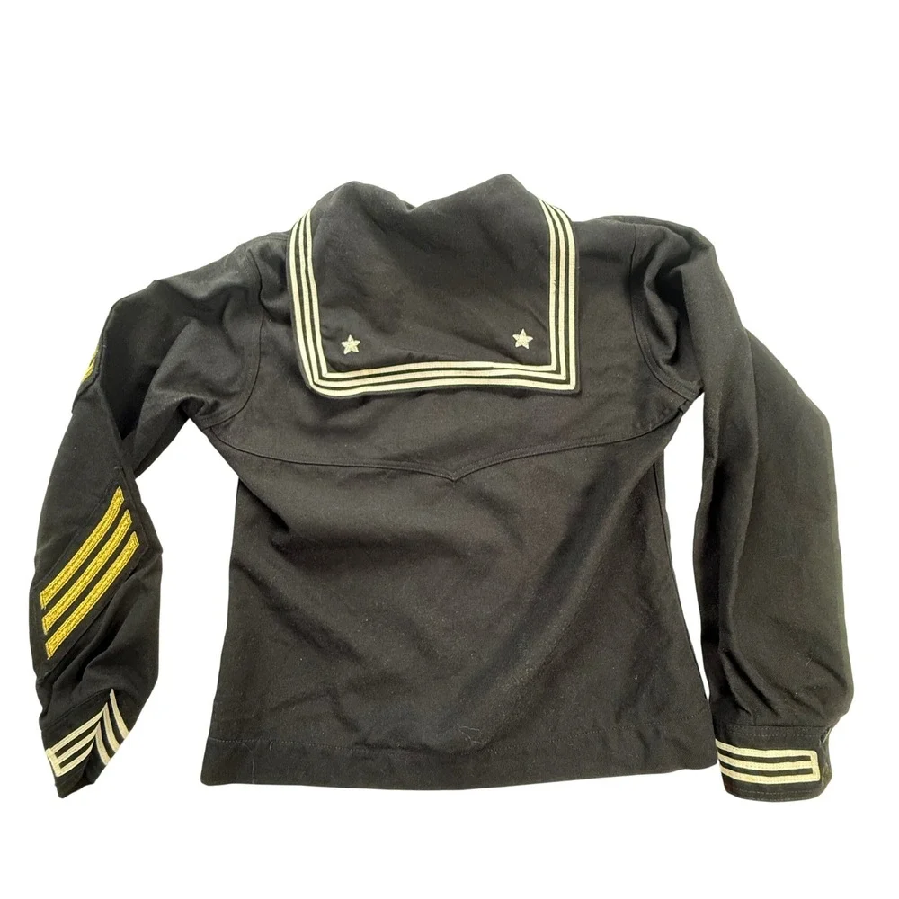 Vintage US Navy Black Wool Sailor Jumper Crackerjack Top Eagle Rating Badge‎ 38R